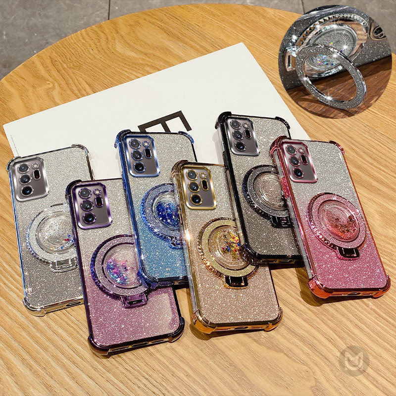 ปลอก Samsung Galaxy Note 20 Ultra S24FE S23FE S21FE S24Plus Glitter ชุบกันกระแทก Liquid Quicksand ผู้ถือแม่เหล็กฝาครอบโทรศัพท์