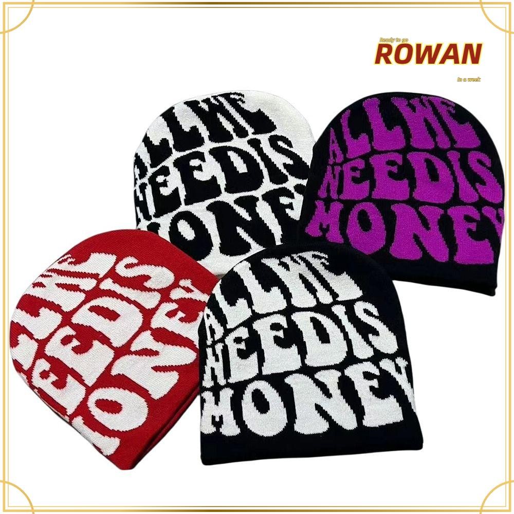 Rowans ถักหมวก, Y2k Warm Beanie Bonnet, ของขวัญ Ins ขนสัตว์อะคริลิคพิมพ์ Hip Hop หมวกผู้ชายผู้หญิง