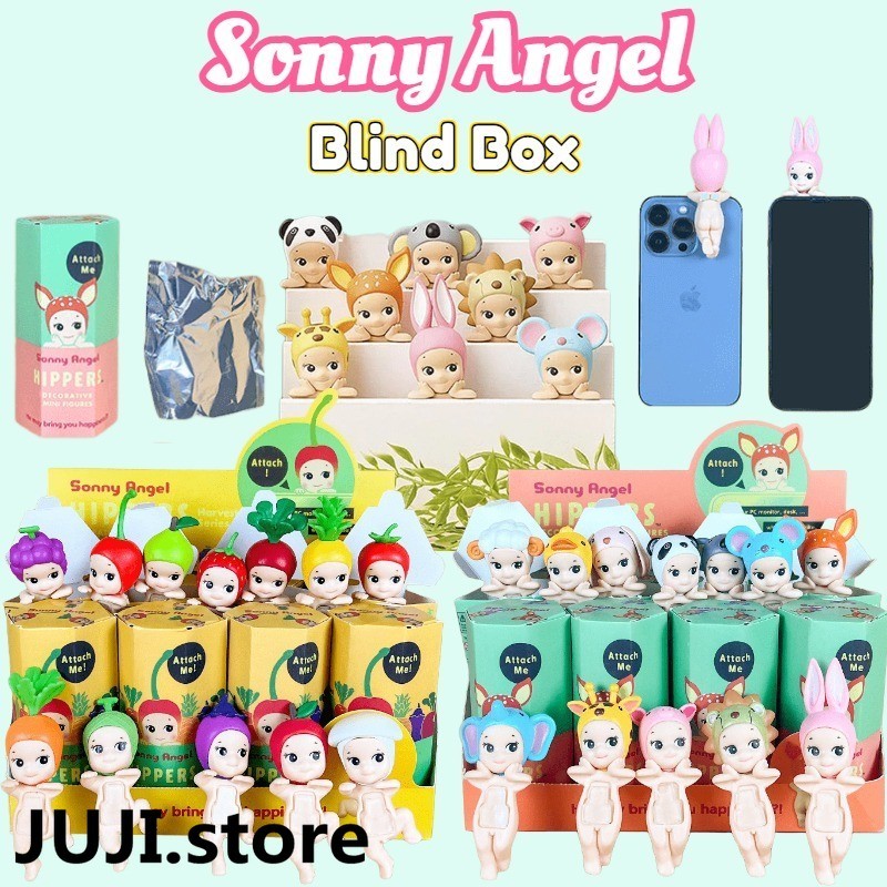 Juji 1PCS Sonny Angel สุ่มสัตว์ผลไม้ Series Hippers กล่องตาบอดน่ารักโทรศัพท์รถคอมพิวเตอร์ตกแต่ง Kawaii Lookingback รูป