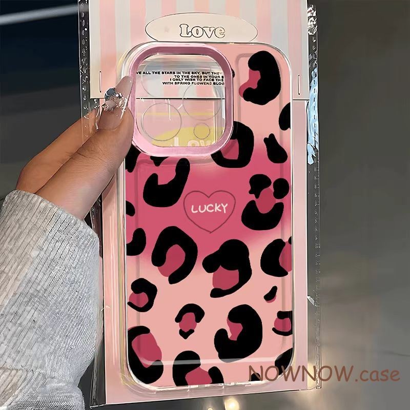 Iphone 16 15 14 13 12 11 Pro Max X XR Max 7 8 Plus INS สีชมพู Cool รูปแบบเสือดาวรักเคสโทรศัพท์ปกอ่อน
