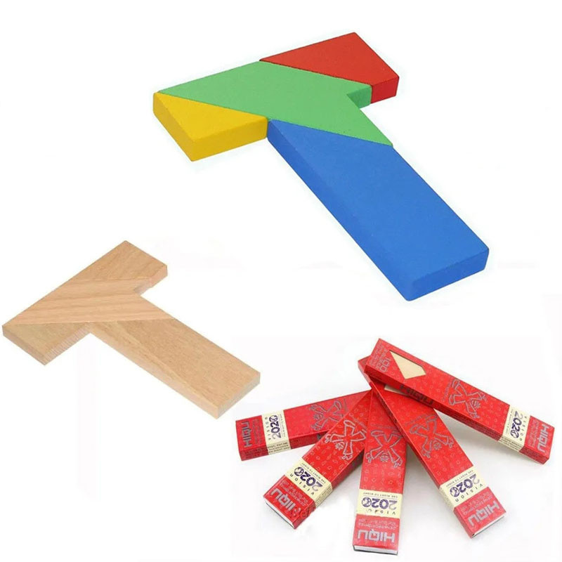 ใหม่ T รูปร่างไม้ Tangram ปริศนา Montessori เรขาคณิตรูปแบบความเครียดบรรเทาครอบครัวปฏิสัมพันธ์ผู้ใหญ่ของเล่นเพื่อการศึกษาสําหรับเด็ก