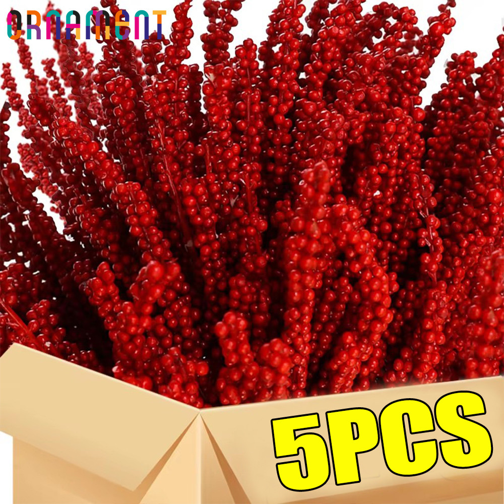 5ชิ้นคริสต์มาสผลเบอร์รี่ประดิษฐ์-จําลองผลไม้สีแดงสาขา-ต้นคริสต์มาสพวงหรีดเครื่องประดับ-ปลอมฮอลลี่เบอร์รี่ช่อ-คริสต์มาสผลิตภัณฑ์ตกแต่งบ้าน