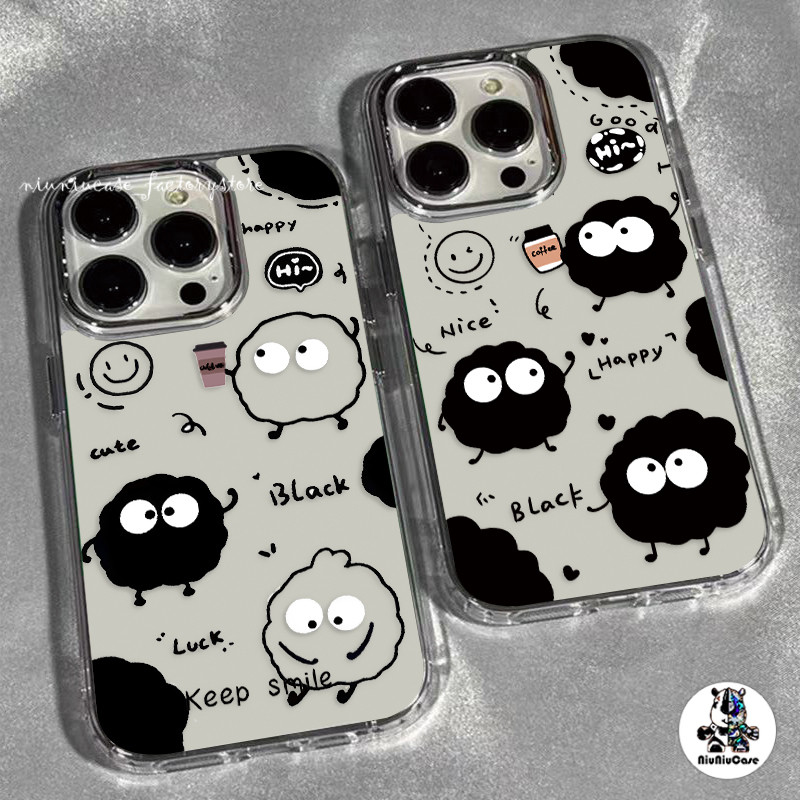 เคสไอโฟน11 ลูกบอลถ่านหินโชคดี For iPhone 11 13 12 14 15 16 Pro Max X XS XR 14 15 7P 8P SE เคส รูปแบบโปร่งใส เคสไอโฟนสวยๆ