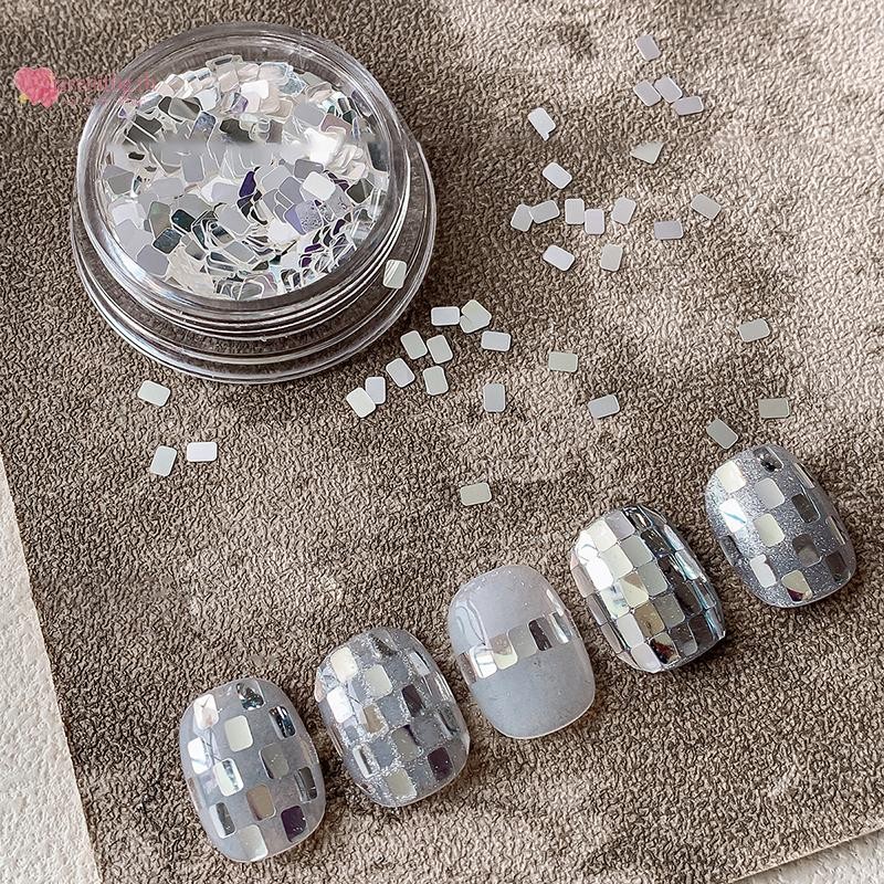 Renbg 1 Jar Square Silver Nail Glitter เครื่องประดับ Minimalist และ Sparkling Light สไตล์สวมใส่เกราะตกแต่งวัสดุ TH