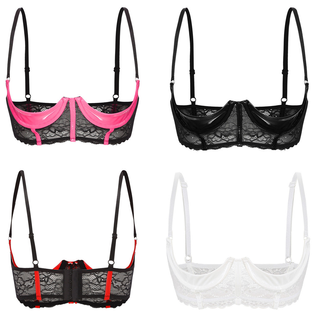 สตรีสิทธิบัตรหนัง 1/3 ถ้วย Underwired Bra เปิดถ้วยชุดชั้นในปรับสายรัดไหล่ดอกไม้ลูกไม้ Brassiere ชุดชั้นใน Honeymoon ของขวัญ