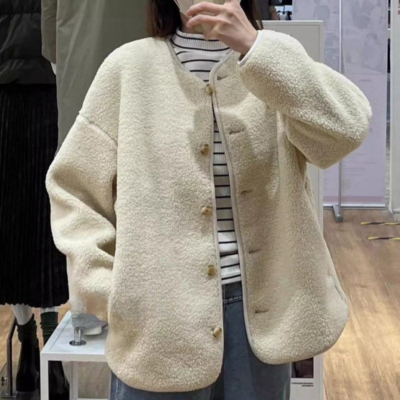 2024 ฤดูใบไม้ร่วงฤดูหนาวสไตล์ใหม่เสื้อผ้าผู้หญิงเลียนแบบขนแกะขนแกะขนแกะขั้วโลกสบายๆหลวมเสื้อแจ็คเก็ตแขนยาว470139 - รูปที่ 2