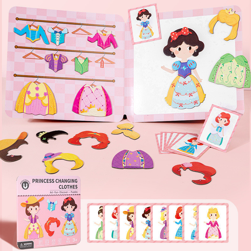 เด็กปริศนาแม่เหล็ก Face-Changing Princess Dress-Up สติกเกอร์ 3 + Enlightenment Early Education Cogni