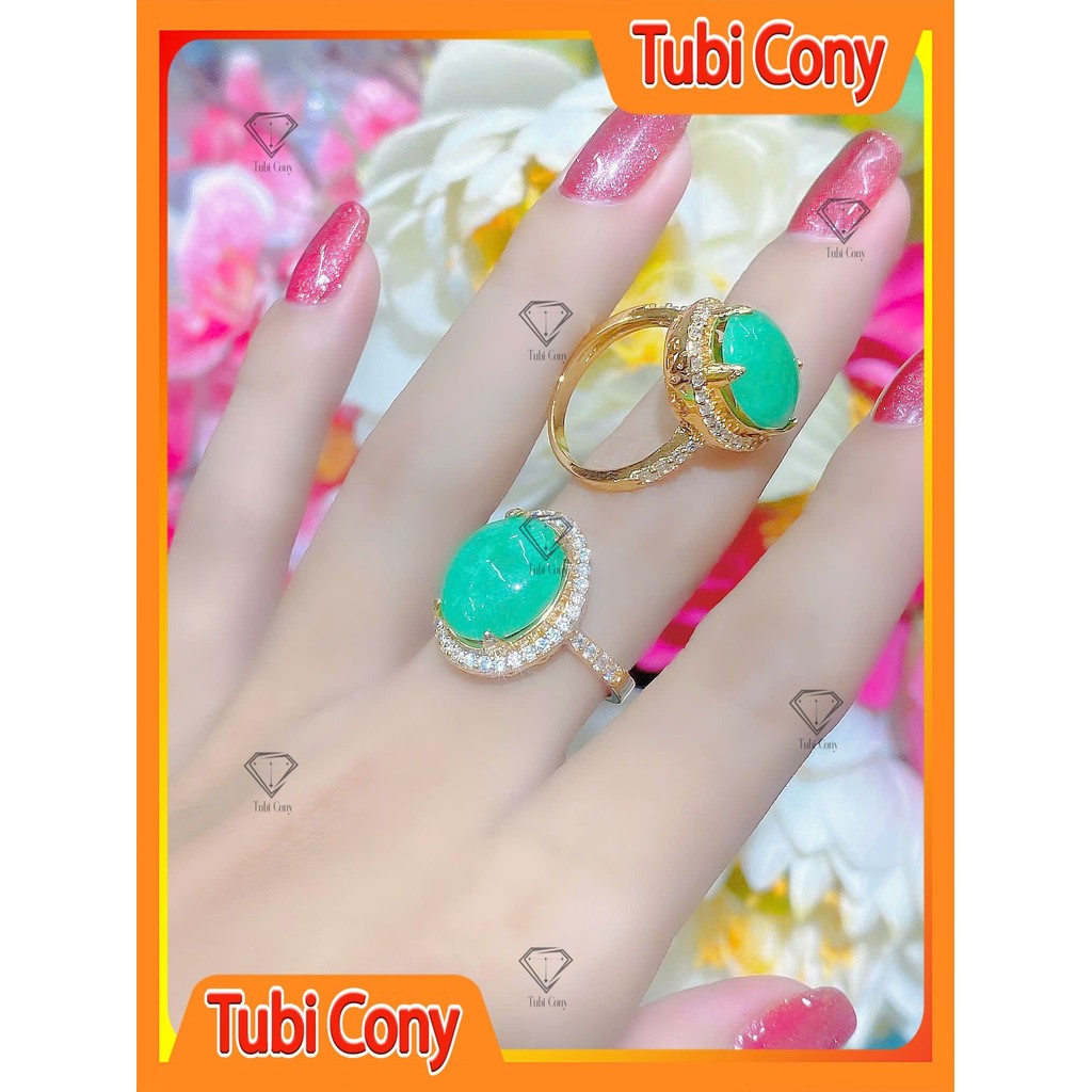 แหวนผู้หญิงชุบ N511-11-18-หินอ่อนสีเขียว มี CZ สไตล์ หรูหราและมีเกียรติ - ทิวโบนี่