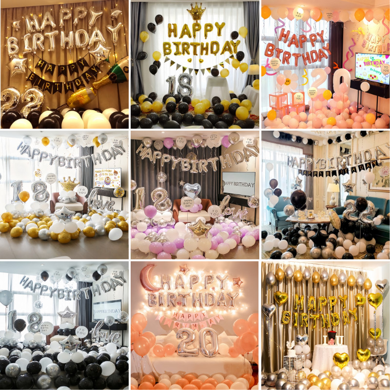 เซตลูกโป่งวันเกิด Happy Birthday ฟอยล์และลูกโป่ง (BFS) ลูกโป่งมุก ลูกโป่งกลิตเตอร์ confetti