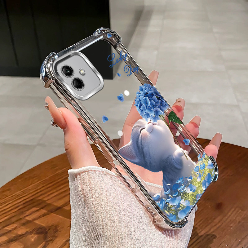 SAMSUNG สําหรับSamsung A05 A05S A04S A04 A04E F04 M04 เคสโทรศัพท์ดอกไม้แมวสี่มุมซิลิโคนTPUโปร่งใสSoft shell XH007 - รูปที่ 3