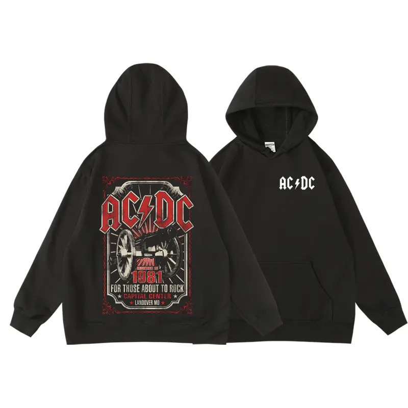 🥳 เสื้อฮู้ด เสื้อฮู้ด AC/DC Pullover Hoodie Cotton Sweatshirt เสื้อกันหนาวคลุมด้วยผ้า M-3XL