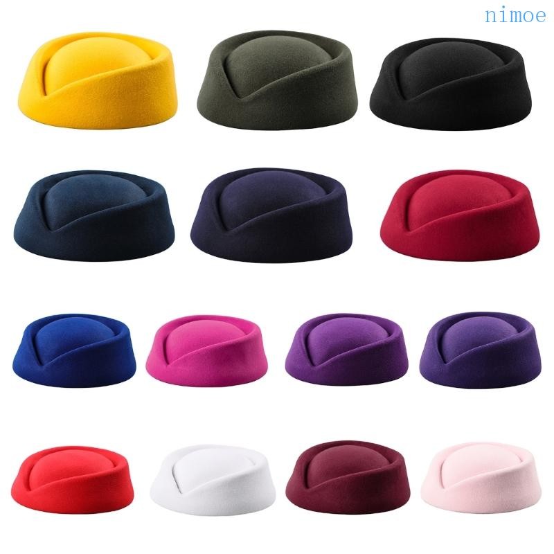Nio Beret Hat Caps Airline Stewardess Flight Attendant Vintage Looking Hat Uniform Stewardess Pillbox Teardrop Hat