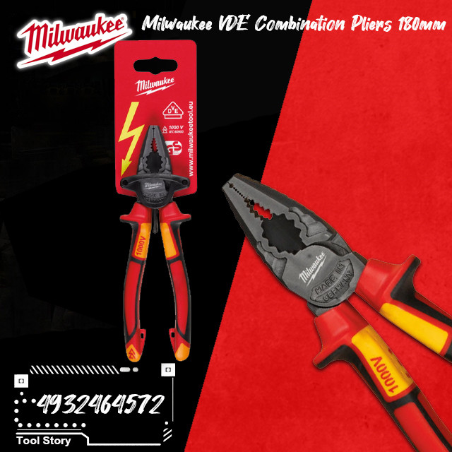 Milwaukee – คีมปากตรง 180mm หุ้มฉนวนกันไฟฟ้า  VDE 1000V รุ่น 4932464572 – โปรปัง