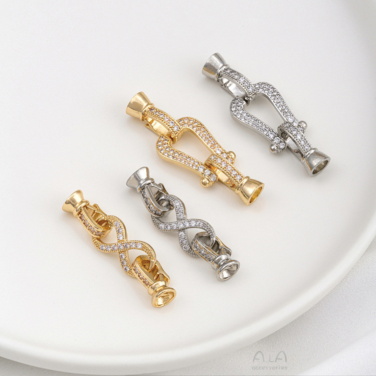 สี-การจอง Pearl Buckle 14K Gold-Clad รูป 8 หัวเข็มขัดคู่ U-Shaped Horseshoe Buckle DIY String Pearl 