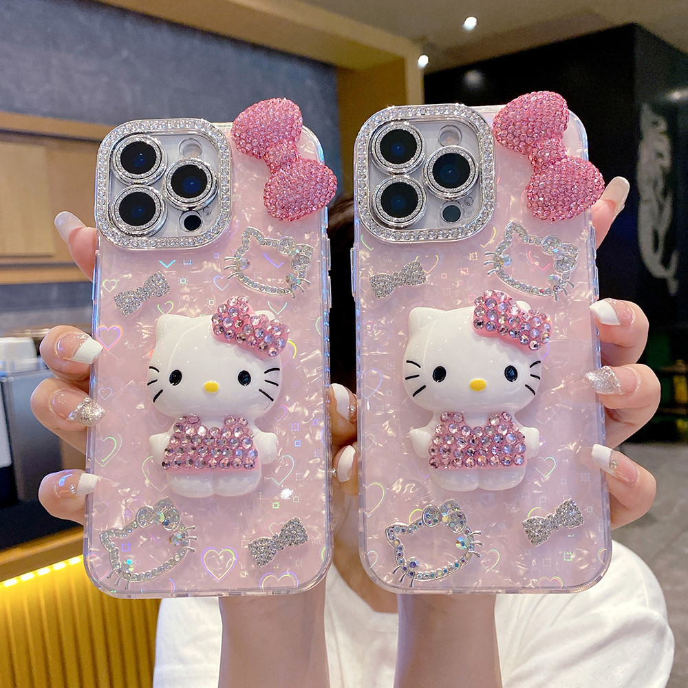 IMD Love Shell รูปแบบเคสโทรศัพท์สําหรับ iPhone 17 15 16 14 13 11 12 Pro Max แฟชั่น 3D Kitty Cat ฝาครอบป้องกัน