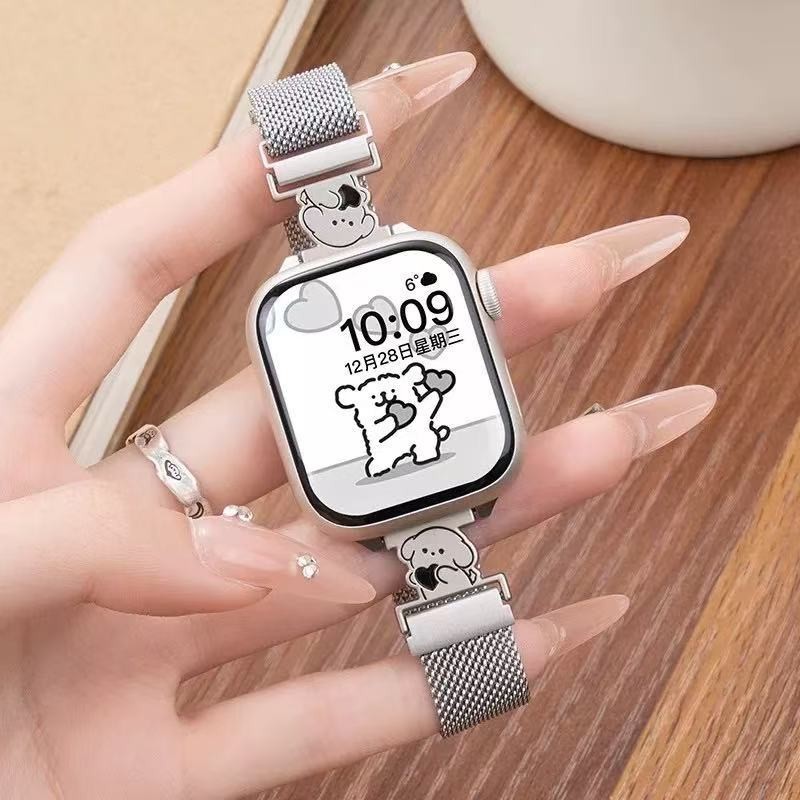 LUCKYD แฟชั่น milainese สร้อยข้อมือโลหะรูปหัวใจสุนัข สําหรับ Apple Watch S10 46/42, Ultra 2 49, 9/8/7 45/41, 10/6/SE/5/4/3/2/1 44/40/38