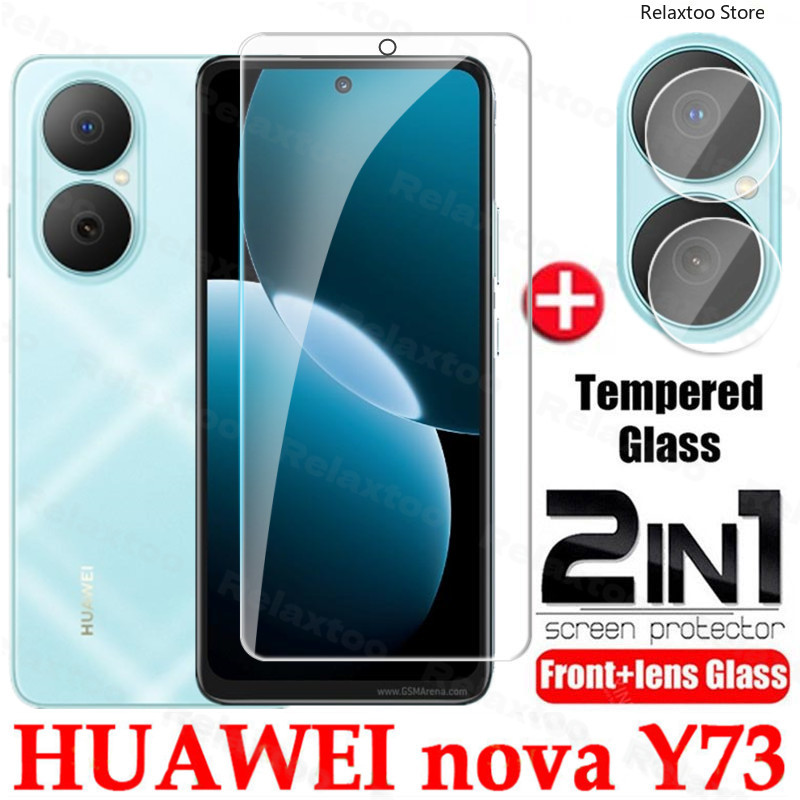 Huawei NovaY73 2025 2in1 3D โค้งกระจกนิรภัยสําหรับ Huawei Nova Y73 NovaY73 Y 73 HuaweiNovaY73 5G 4G เลนส์กล้องด้านหลังป้องกันหน้าจอป้องกันฟิล์มแก้วโทรศัพท์