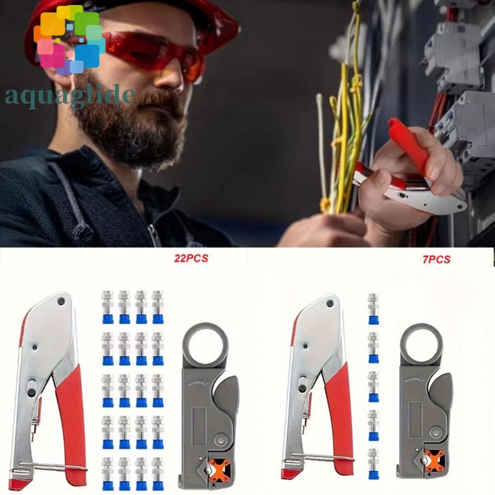 AQUAGLIDE Coax Cable Crimper, Multifunctional Coaxial Compression Wire Stripper ชุดเครื่องมือ, ความแ