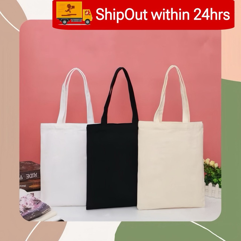 34ซม.x42ซม./32Hx44Lx8W12oz Canvas Cotton Plain Colour Shopping Shoulder Tote Bag