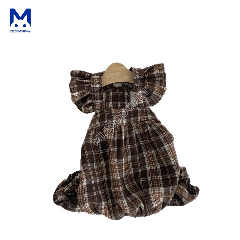 เสื้อผ้าสุนัข Cat Bow Checked Skirt Small Medium-Sized Dog Dresses - รูปที่ 3