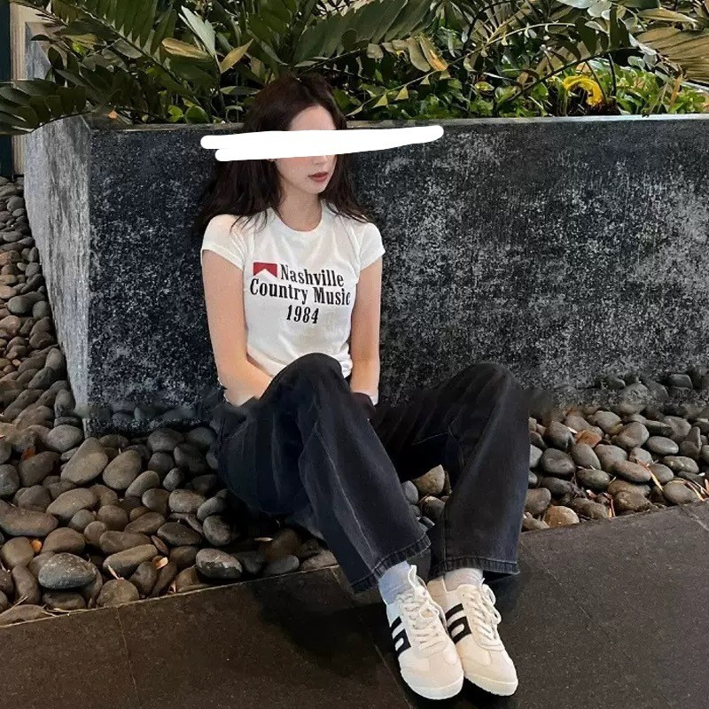 Bm Ouyang Nana เสื้อยืดผู้หญิงฤดูร้อนสีขาวรอบคอพิมพ์ Casual All-Match T 2DUI