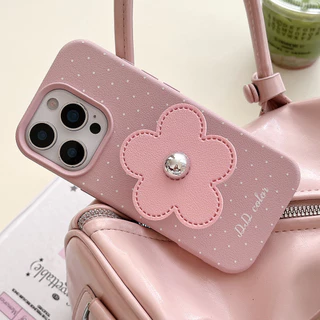 Dopamine Flower Bracket Polka Dot หนังเคสโทรศัพท์สําหรับ iPhone 17ProMax 16Plus 15 14 13 12 11 กันกระแทกป้องกันปลอก