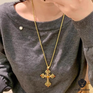 CODส่งเร็ว⚡สร้อยคอไม้กางเขน โกลเด้นยาว ฝังเพชร Y2kพังก์ วินเ…