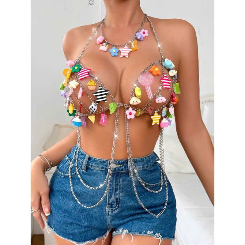 DISTRICT 5 - [154] BIKINI Mermaid DJ เสื้อกล้าม Charm สีหวาน Body Chain เซ็กซี่คอสเพลย์เซ็กซี่ Beach