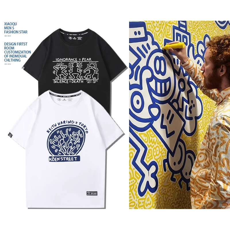 100% Cotton Keith Haring Keith Haring Graffiti เสื้อยืดแขนสั้นผู้ชายผู้หญิง