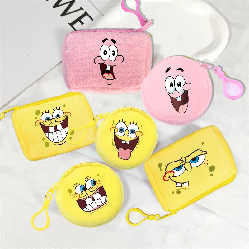 กระเป๋าใส่เหรียญและเงินสดขนาดเล็กแบบซิป SpongeBob SquarePants สำหรับเด็กผู้หญิง พร้อมลายดอกกุหลาบ