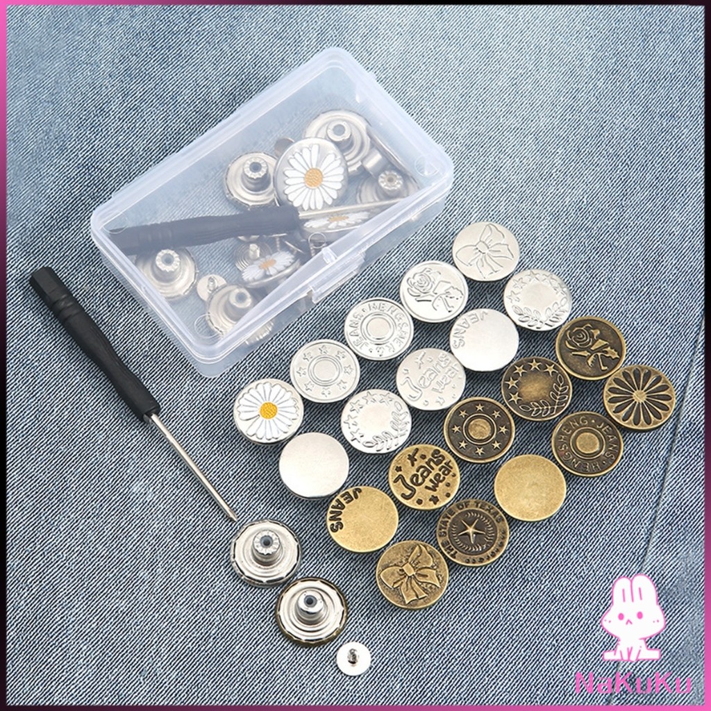 NKK กระดุมขยายเอวกางเกงยีนส์ กระดุมโลหะ ถอดได้ ใช้ซ้ําได้ พร้อมไขควง พร้อมกล่อง 10 ชิ้น/20 ชิ้น Jeans buttons