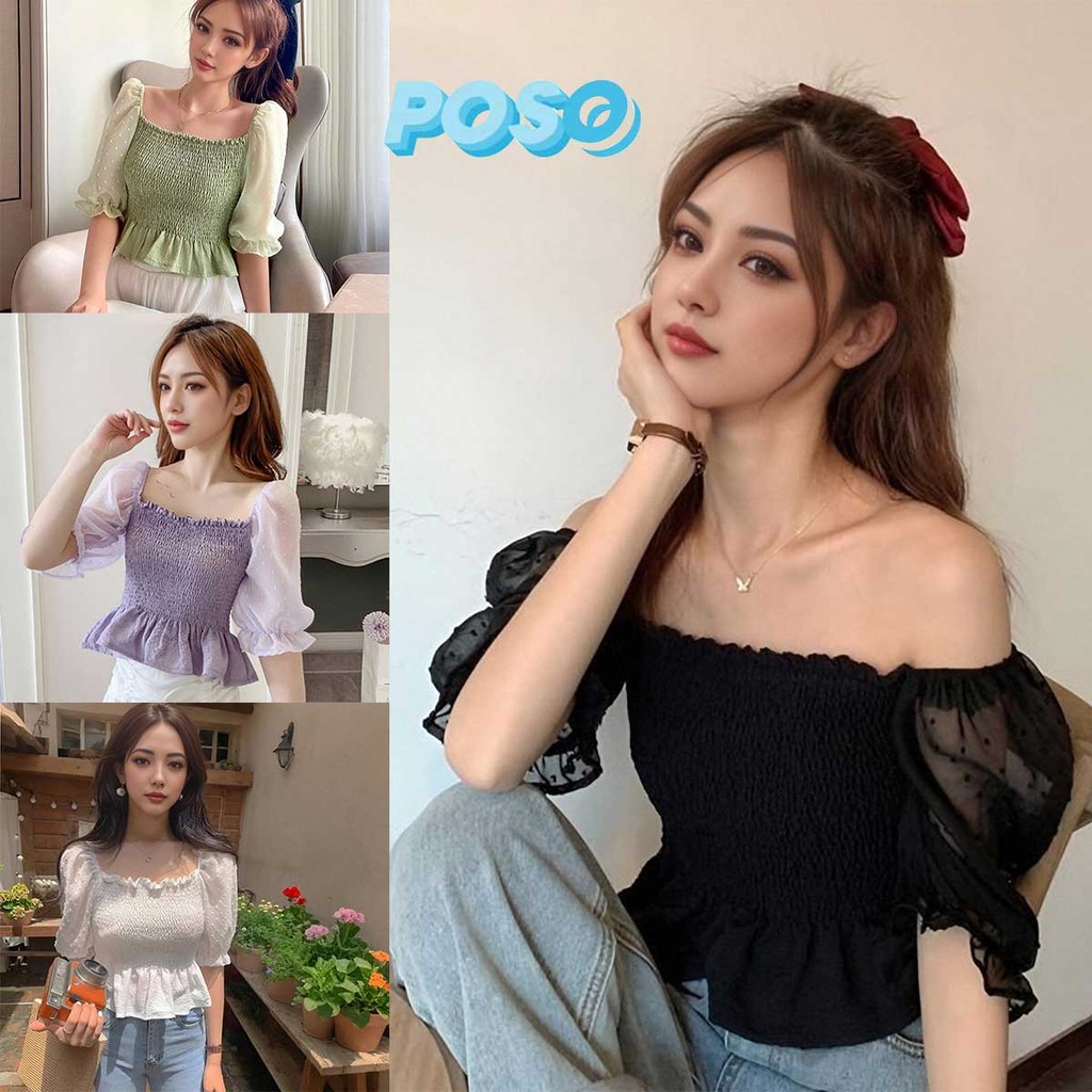 เสื้อครอปชีฟองใหม่ล่าสุด แขนพองเก๋ไก๋