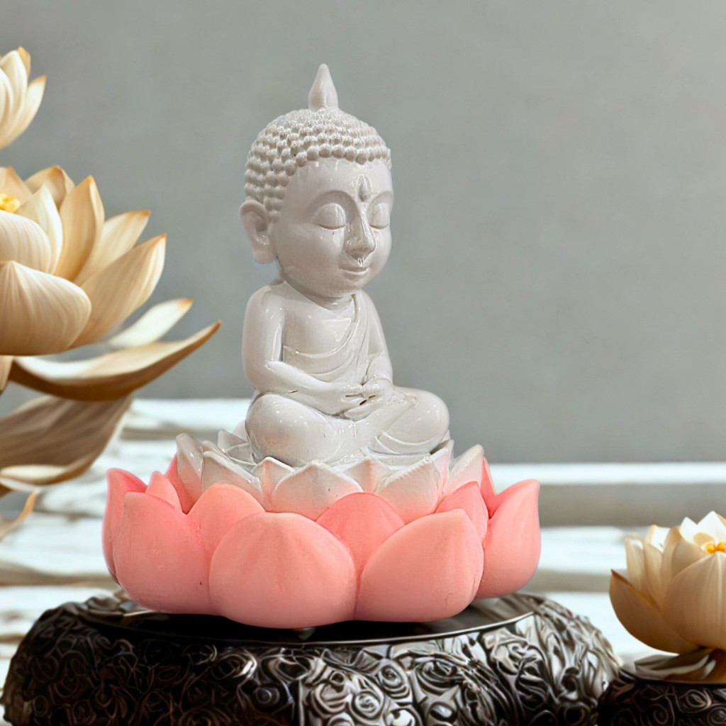 KAF ฐานรองพระจิ๋ว ดอกบัวบาน สีชมพู ที่วางพระองค์เล็ก สายมู เสริมดวง LB-PINK