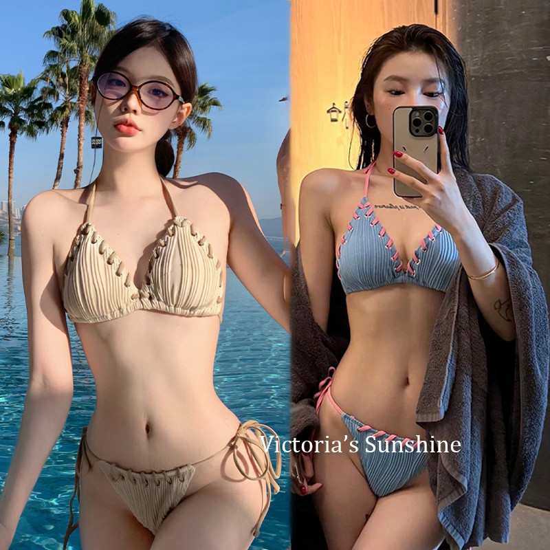 Bikini sexy set บิกินี่ทูพีช ชุดว่ายน้ำ รุ่นใหม่ ผูกคอ โชว์หลัง ผ้าคุณภาพสูง#0466