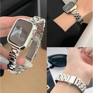 เคส + สายสแตนเลส สำหรับ Apple Watch Ultra 2 49mm/46mm/45mm/44mm/42mm/41mm/40mm/38mm สายโลหะ iWatch Series 11 10 9 8 7 6 SE 5 4 3