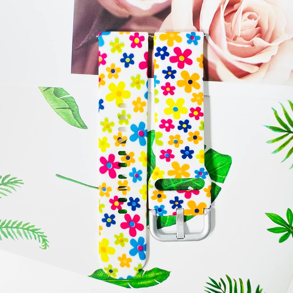 เปลี่ยนใช้งานร่วมกับ IDW13 IDW16 IDW19 IDW17 Smartwatch Bands, 22 มม.ซิลิโคนรูปแบบดอกไม้สําหรับ Fawe