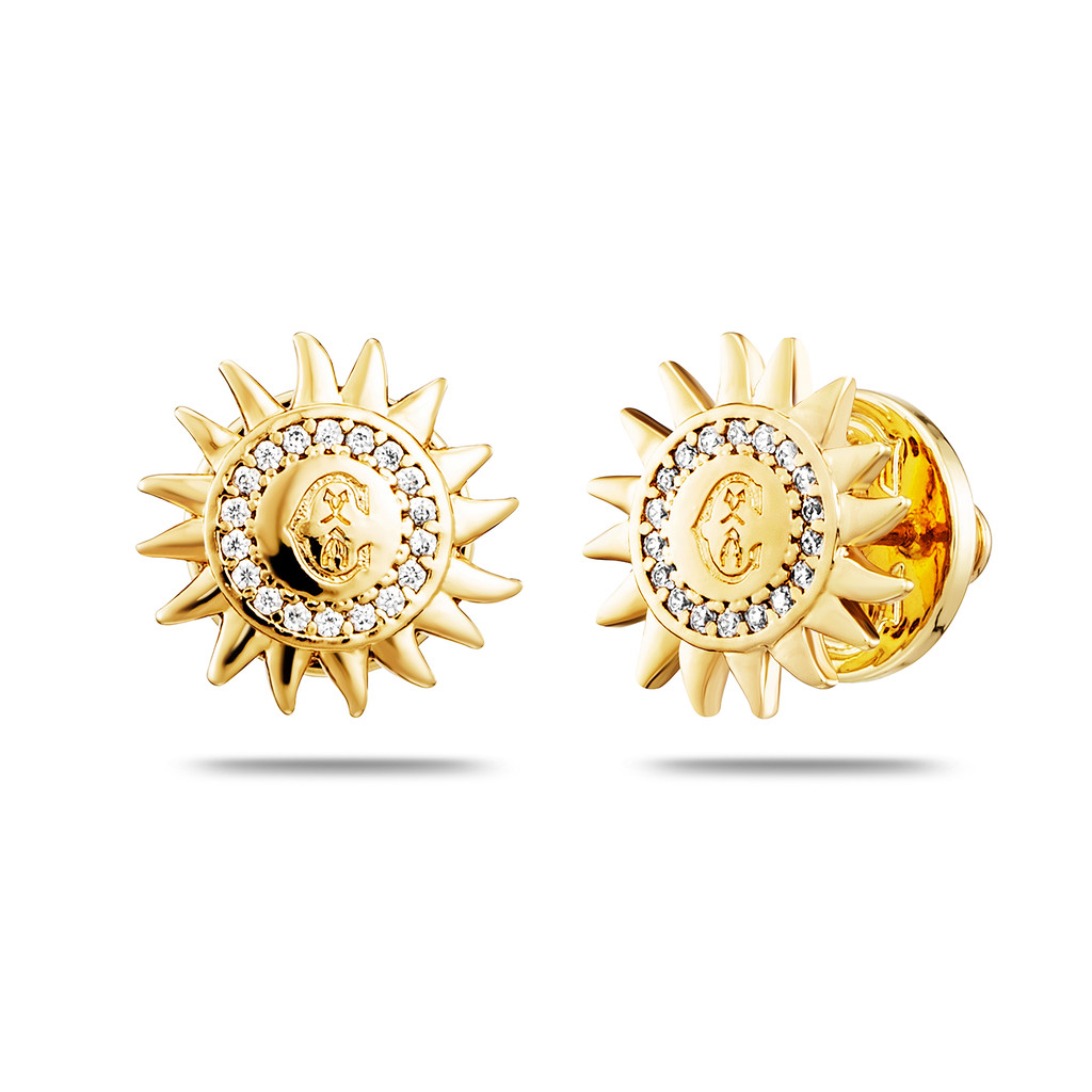 CHARRIOL ต่างหู 03-464-1274-2 Yellow gold PVD tone on brass earrings, CZ stones, Diameter: 13.5mm.