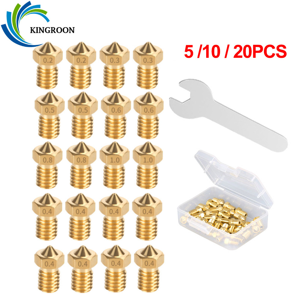 KINGROON MK8 E3D Nozzle V5 V6 M6 Thread Hard Steel Brass Nozzles for 1.75mm filament E3D MK8 Hotend 