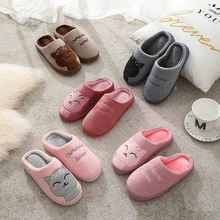 home818 รองเท้าใส่ในบ้าน รองเท้าผ้ากำมะหยี่ (ลายแมว) พื้นยางกันลื่น พร้อมส่ง แนะนำเพิ่ม1ไซส์
