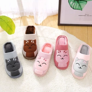 home818 รองเท้าใส่ในบ้าน รองเท้าผ้ากำมะหยี่ (ลายแมว) พื้นยางกันลื่น พร้อมส่ง แนะนำเพิ่ม1ไซส์