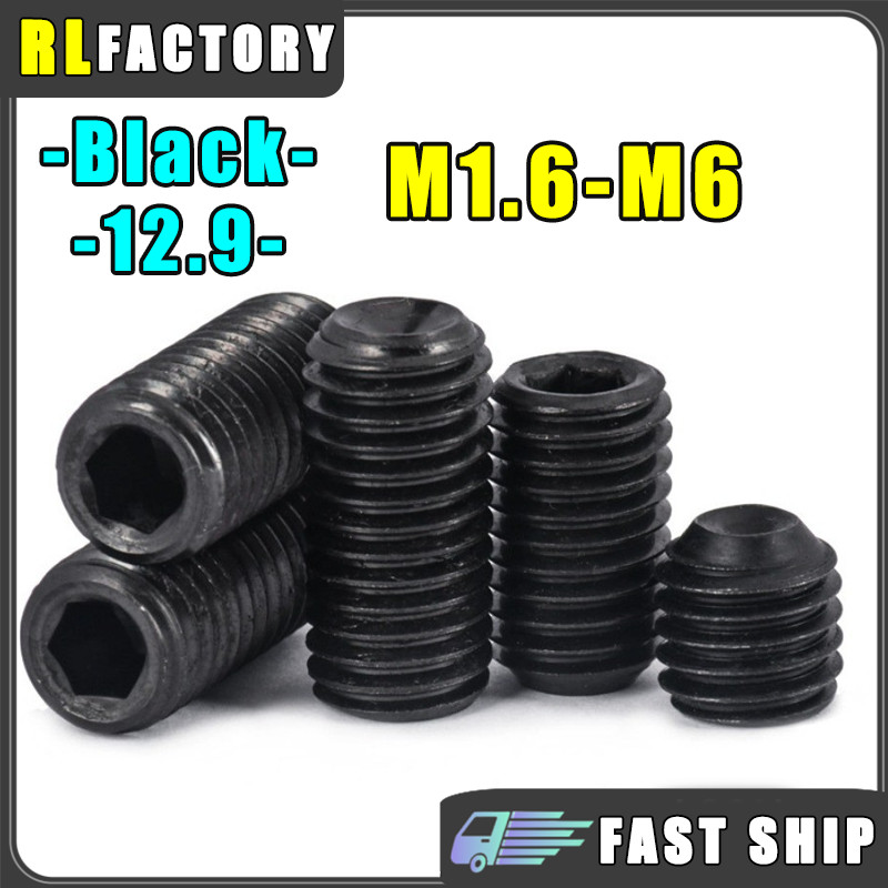 [RL] M1.6-M6 Cup Point Hex Socket Set Screw Headless Allen Screw Black Alloy Steel No Head Screw M2 