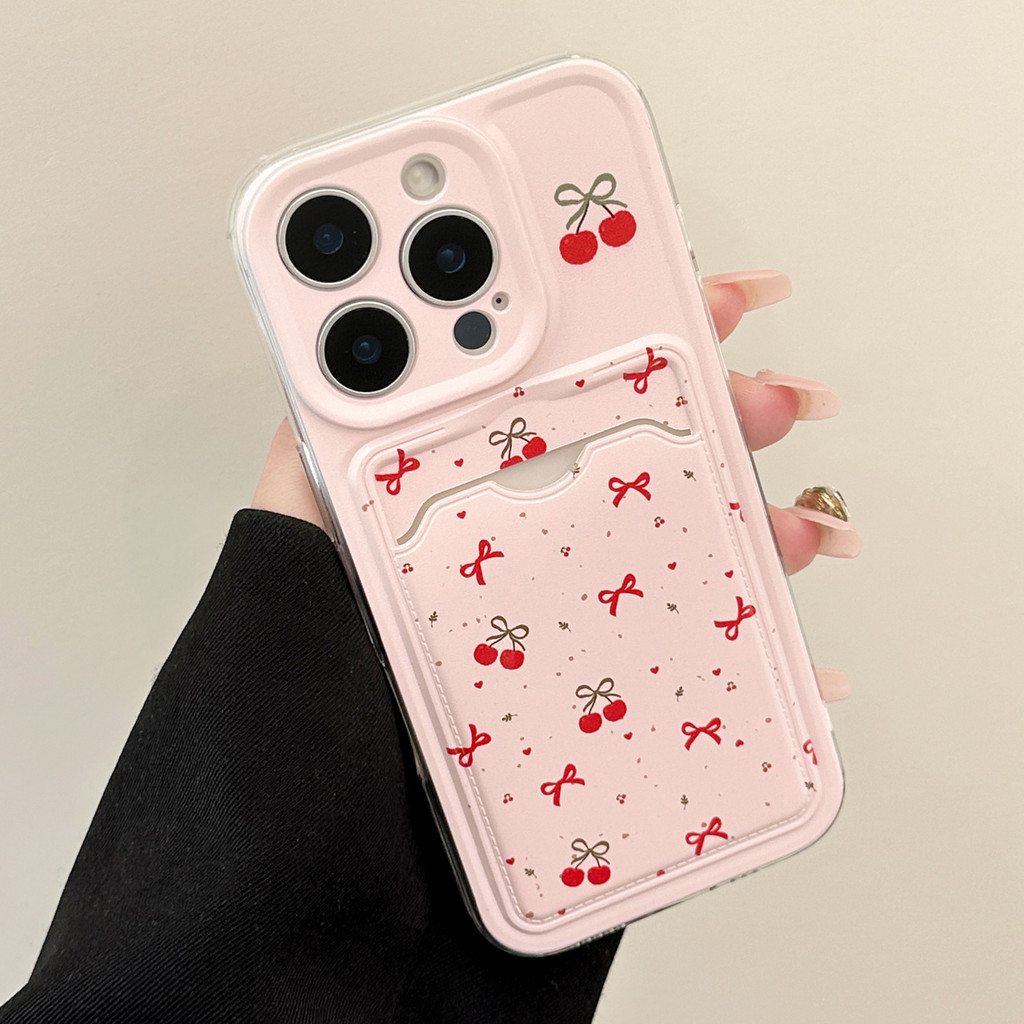 เคสการ์ดเชอร์รี่สีชมพูใส TPU สําหรับ Apple iPhone 11, 12, 13, 14, 15, 16 Pro Max, Plus, X, XR, XS Max, 7, 8 Plus, SE 2020 - รูปที่ 7