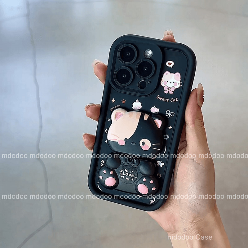 เคส for Redmi 15C Note 14 Pro+ 13 12 11s 11 10s 10 Pro 4G 9T 9A 9C 9 8 A2 A1 Xiaomi m2 POCO C85 F8 Ultra F5 3D Cartoon Kitty Mirror Bow Cake Butterfly Flower Colorful Graffiti Cute Cat Holder Soft Phone Case Cover JT 89 - รูปที่ 5