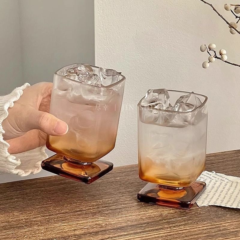 แก้ว Melade ยุคกลาง High-value Niche Design Sense วิสกี้ในครัวเรือน#中古美拉德玻璃杯高颜值小众设计感家用威士#Z181