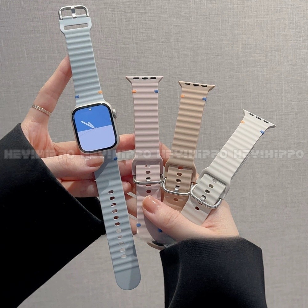 สายรัดซิลิโคนคลื่น+เคสป้องกันเหมาะสําหรับ ฉันดู 10/9/8/7/5/4/กับ ชุดสายรัดเหมาะสําหรับสมาร์ทวอทช์ 49/46/45/44/42/41/40/438มม - รูปที่ 3