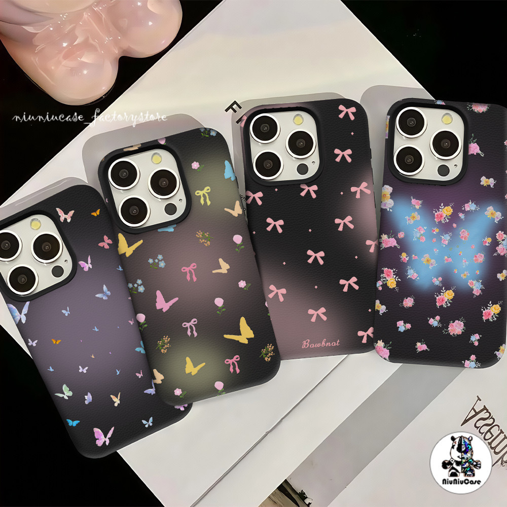 เข้ากันได้สำหรับ เคสไอโฟน13 เคส For iphone 16 Pro Max 8 Plus XR 12 11 14 15 Pro Max กันกระแทก แบบด้าน ผีเสื้อน่ารัก Case