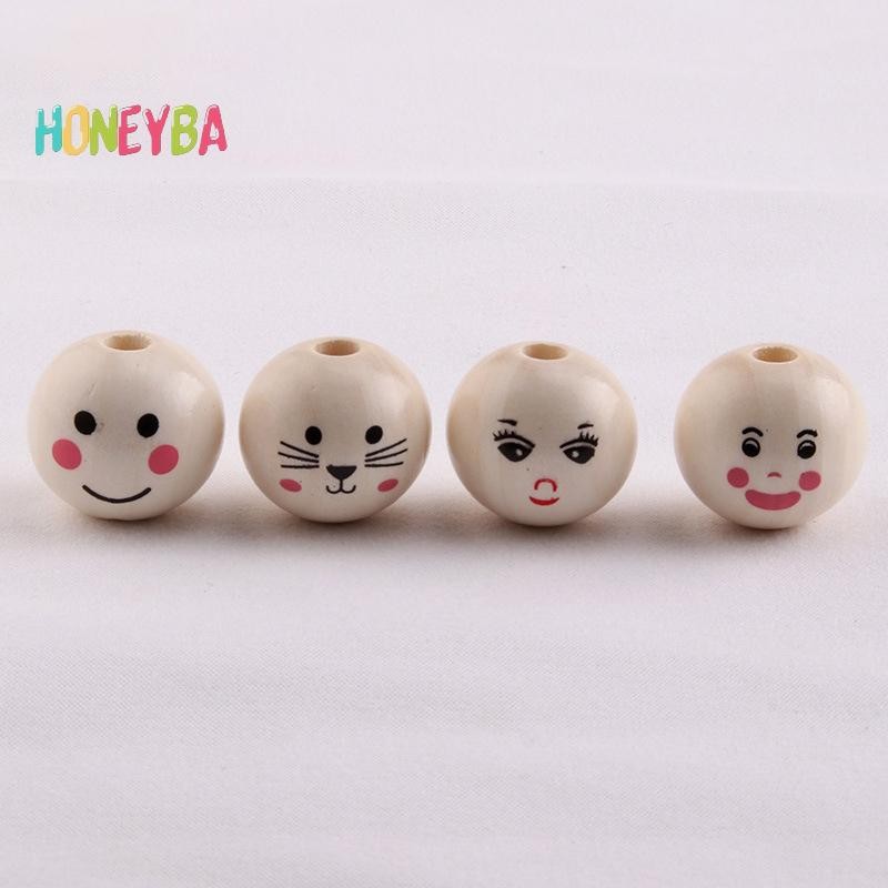 <Honeyba> 10PCS ไม้พิมพ์สียิ้ม Face ตุ๊กตาหัวลูกปัดไม้ลูกปัดหลวม DIY เครื่องประดับอุปกรณ์เสริมลูกปัด Expression พร้อมรู Nice - รูปที่ 5