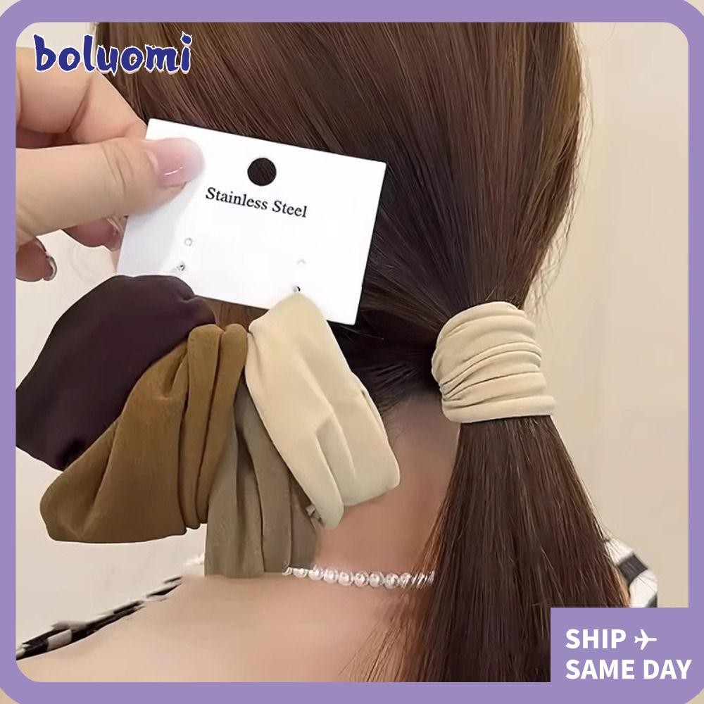 BOLUMI 4 ชิ้น/เซ็ต สครันชียืดหยุ่นสำหรับผู้หญิง พร้อมของแต่งผมแฟชั่น