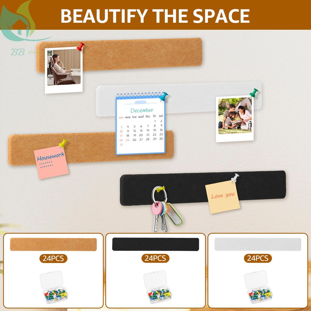 Self กาว Felt Pin Board Bar DIY Felt Board Bar อเนกประสงค์ Bulletin Plank Strip สําหรับ Home SHOPQJC