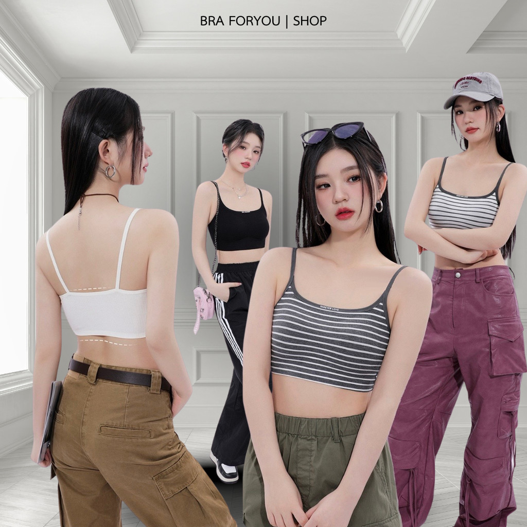 Bra Foryou เสื้อใน ชุดชั้นในสปอร์ตบรา เสื้อกั๊กฤดูร้อนตัวเล็กลายทาง (3835) Sport Bra ออกกำลังกาย ใหม่